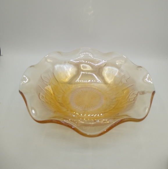 Jeanette Glass Iris Herringbone Iridescent Amber Carnival Glass Ruffled … - Picture 13 of 13